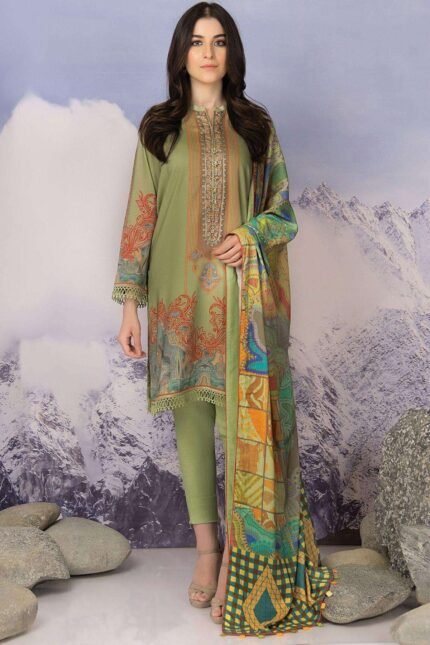 Alkaram Embroidered Viscose Suit Unstitched 2 Piece FW-38- Green- Winter Collection