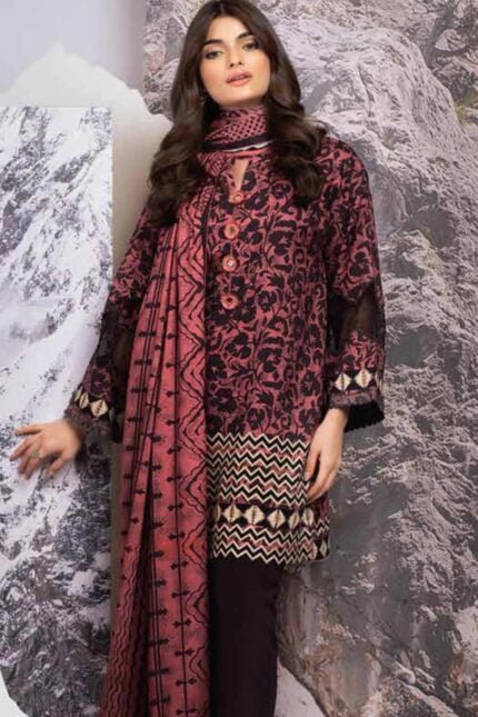 Alkaram Printed Viscose Suit Unstitched 2 Piece FW-38.1-Maroon