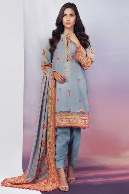 Alkaram Embroidered Khaddar Suits Unstitched 2 Piece FW-39.1-Blue - Winter Collection