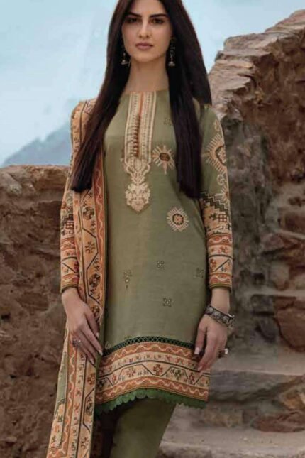 AlKaram Embroidered Khaddar Suit Unstitched 2 Piece FW-39.1-Green-Winter Collection