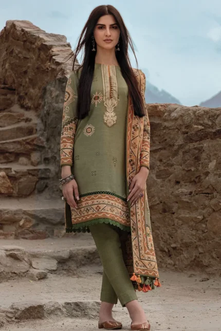 AlKaram Embroidered Khaddar Suit Unstitched 2 Piece FW-39.1-Green-Winter Collection