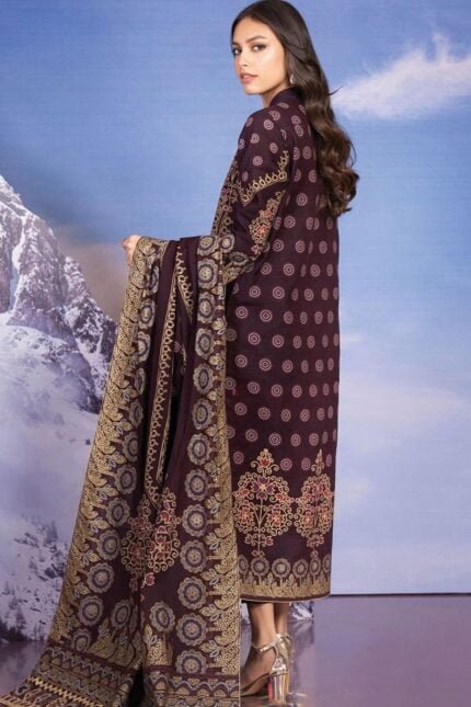 Alkaram Printed Khaddar Suit Unstitched 2 Piece FW-40 Maroon - Winter Collection