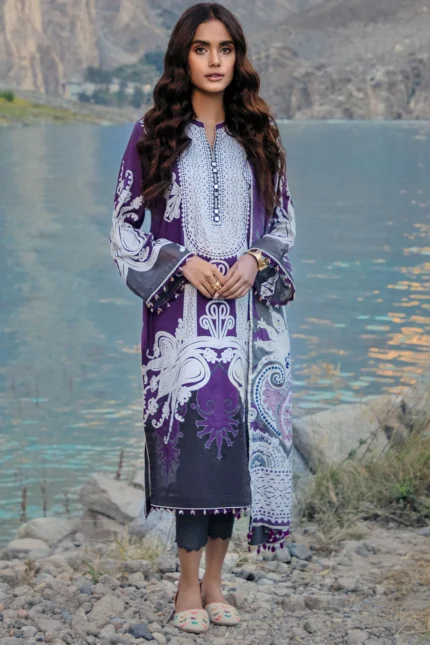 Alkaram Printed Viscose Suit Unstitched 2 Pcs FW-41-Purple
