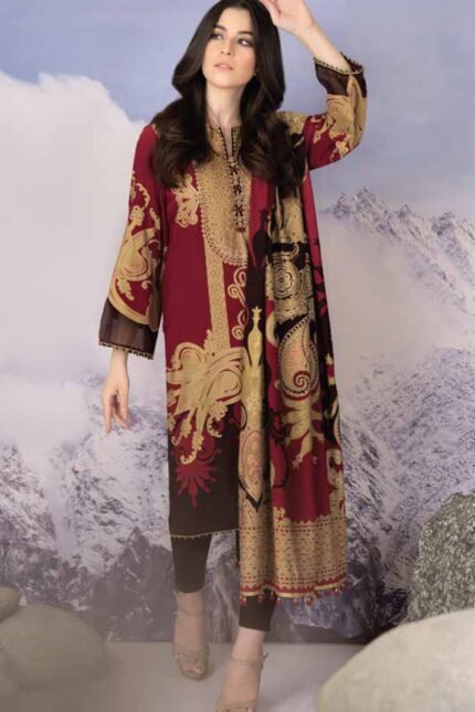 Alkaram Printed Viscose Suit Unstitched 2 Pcs FW-41-Red