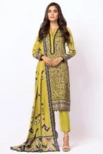 Alkaram 2Pc Linen Viscose Suit Printed 42.1- Mustard - Image 2