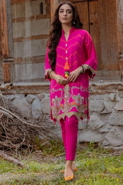 Alkaram Printed Viscose Unstitched Shirt FW-45.1-Pink - Winter Collection
