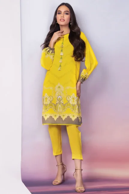 Alkaram Printed Viscose Unstitched Shirt FW-45.1-Yellow - Winter Collection