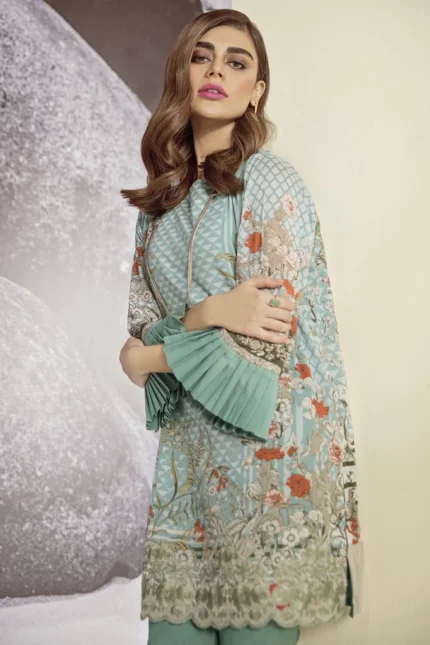 AlKaram 1Pc Cambric Embroidered Shirt MS 37 Green