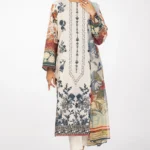 AlKaram 3Pc Printed Cambric Suit & Chiffon Dupatta MS 13 White