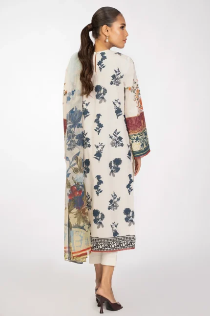 AlKaram 3Pc Printed Cambric Suit & Chiffon Dupatta MS 13 White