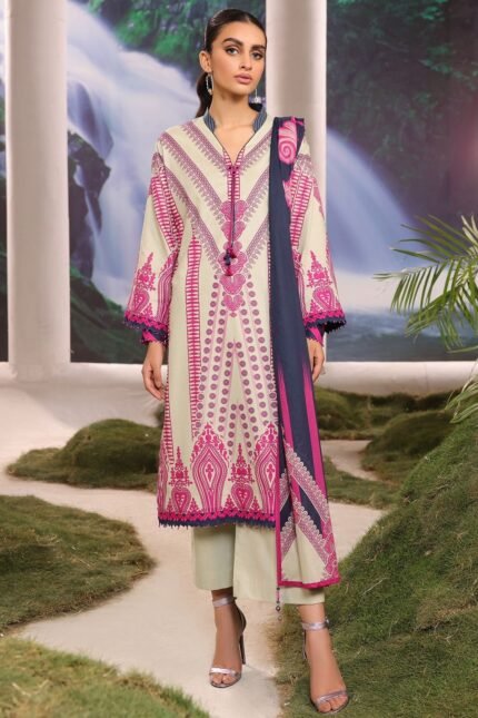 Alkaram 2Pc Printed Cambric Suit With Lawn Dupatta MS-31-Off White