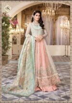 MARIA B Unstitched MBROIDERED - Pearl White, Peach and Aqua (BD-2408)