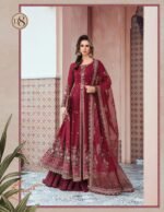 MARIA B Unstitched Sateen | Maroon CST-708