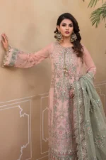 Maria B. Unstitched MBROIDERED - Pink & Sea Green BD-2607 - Image 9