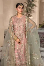 Maria B. Unstitched MBROIDERED - Pink & Sea Green BD-2607 - Image 5
