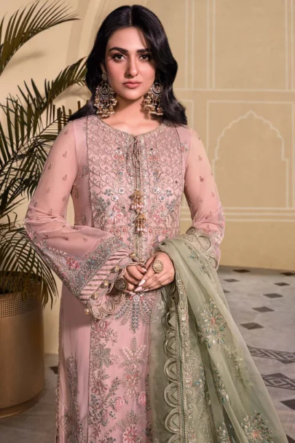 maria b Unstitched MBROIDERED - Sea Green BD-2607