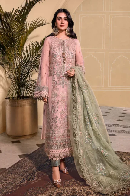 maria b Unstitched MBROIDERED - Sea Green BD-2607
