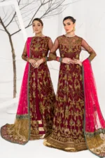 Zarif Unstitched Formal 3Pc Net Suit 04 Burnt Rose - Image 4