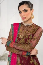 Zarif Unstitched Formal 3Pc Net Suit 04 Burnt Rose - Image 7