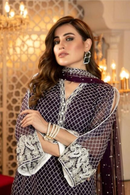 Isleen AI 08 Unstitched Embroidered Pure Chiffon With Hand Embellishments