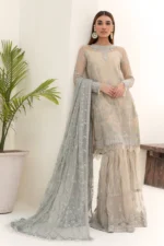 Zarif Unstitched Net 3Pcs Suit ZN 04 Moon Light - Image 4