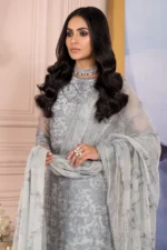 Zarif Unstitched Formal 3Pc Net Suit ZA-02 Steel Grey - Image 6
