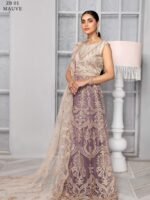 ZARIF Bahaar Unstitched Formal Embroidered 3Pc Suit ZB-01 Mauve - Image 6