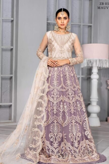 ZARIF Bahaar Unstitched Formal Embroidered 3Pc Suit ZB-01 MAUVE