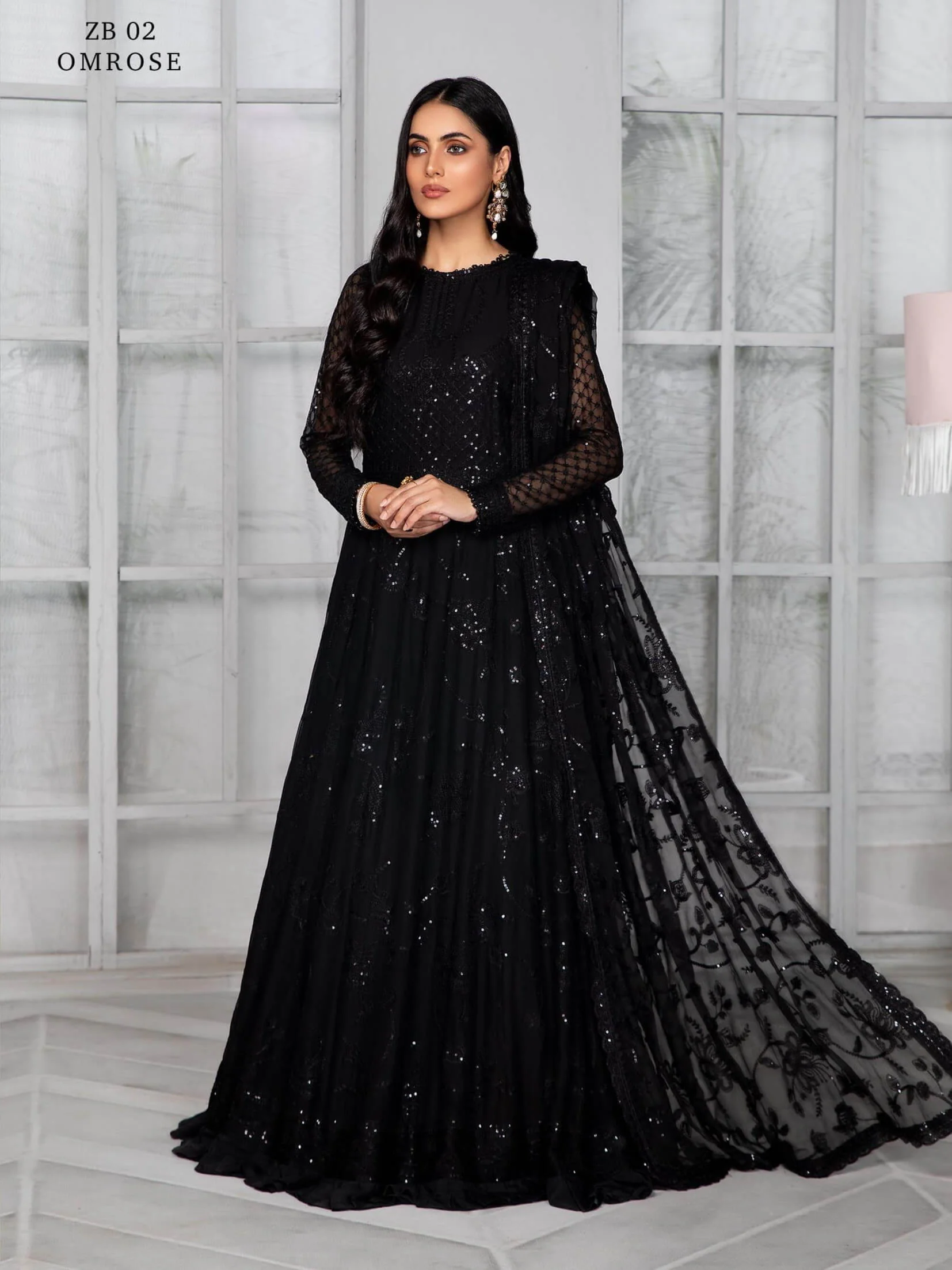 ZB-02Omrose-3 ZARIF Bahaar Unstitched Formal Embroidered 3Pc Suit ZB-02 Omrose - Image 1