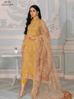 ZARIF Bahaar Unstitched Formal Embroidered 3Pc Suit ZB-03 Goldier - Image 5