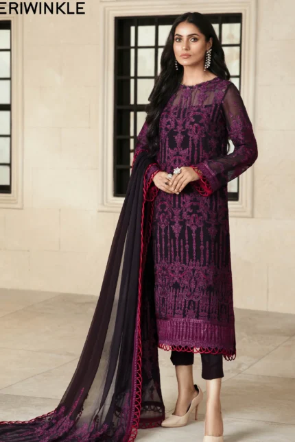 Zarif Gulzaar Festive Chiffon Unstitched 3Pc Suit ZFG-06 PERIWINKLE