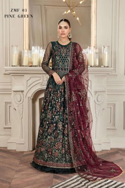 ZARIF Mehroze Festive Formals Unstitched Suit ZMF-03 PINE GREEN