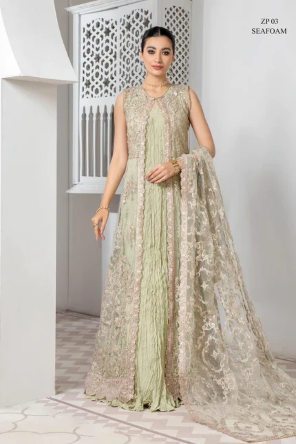 Pareesia by Zarif Luxury Formal Net 3Pc Suit ZP-03 Seafoam