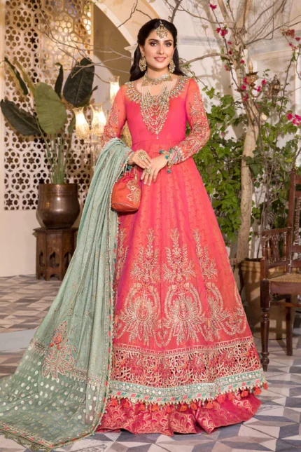 Maria b Unstitched MBROIDERED - Salmon Pink and Feroza (BD-2402)