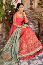 Maria B. Unstitched MBROIDERED - Salmon Pink & Feroza (BD-2402) - Image 4