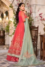 Maria B. Unstitched MBROIDERED - Salmon Pink & Feroza (BD-2402) - Image 5