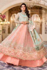 Maria B. Unstitched MBROIDERED - Pearl White, Peach & Aqua (BD-2408) - Image 5