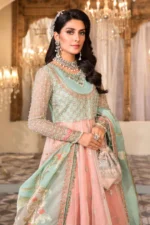Maria B. Unstitched MBROIDERED - Pearl White, Peach & Aqua (BD-2408) - Image 6