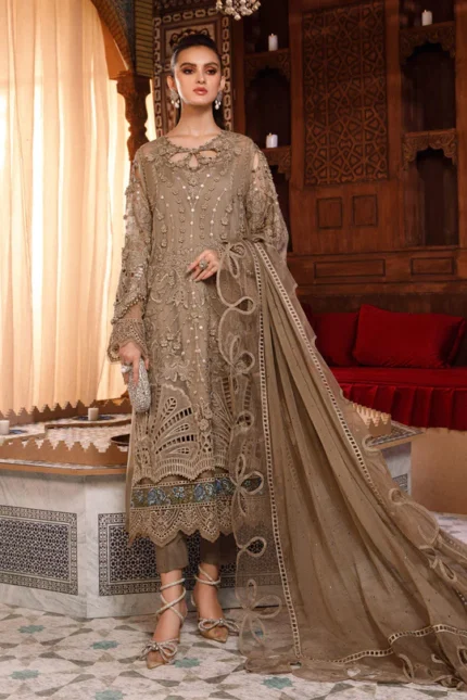 maria b Unstitched MBROIDERED - Coffee (BD-2501)