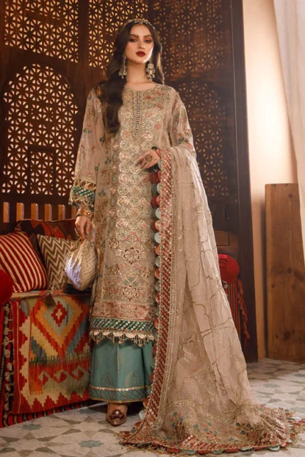 maria b Unstitched MBROIDERED - Off White with Sea Green (BD-2507)