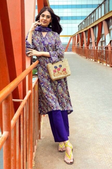 Gul Ahmed 3PC Digital Printed Dobby Linen Unstitched Suit LT-32009 B