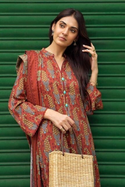 Gul Ahmed 3PC Digital Printed Dobby Linen Unstitched Suit LT-32010 B