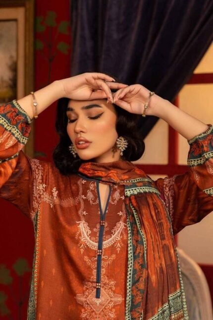 Gul Ahmed 3PC Digital Printed Twill Linen Unstitched Suit LT-32025