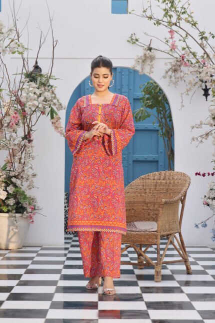 Unstitched 2 Piece Digital Printed Lawn Suit Fabric (Shirt):  Digital Printed Lawn Shirt (1.75 Meters) Fabric (Trousers): Dyed Cambric Trouser (1.6 Meter)